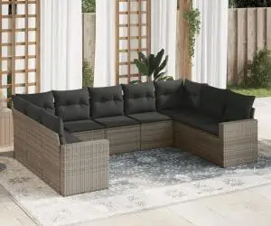 vidaXL Set canapele de grădină, 9 piese, cu perne, gri, poliratan