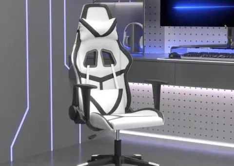 Scaun de gaming de masaj, alb și negru, piele ecologică - 1/5