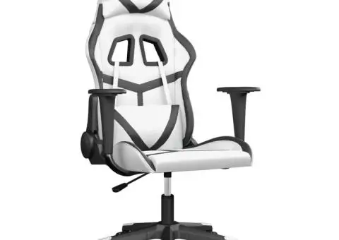 Scaun de gaming de masaj, alb și negru, piele ecologică - 2/5