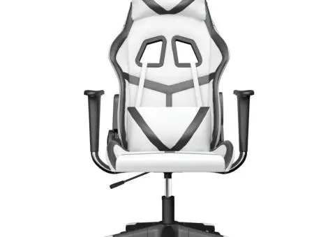 Scaun de gaming de masaj, alb și negru, piele ecologică - 3/5