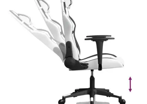 Scaun de gaming de masaj, alb și negru, piele ecologică - 5/5