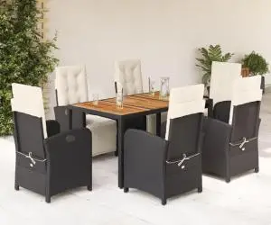 vidaXL Set mobilier de grădină cu perne, 7 piese, negru, poliratan