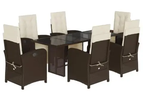 Set mobilier de grădină cu perne, 7 piese, maro, poliratan - 2/5