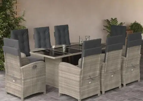 Set mobilier grădină cu perne, 9 piese, gri deschis, poliratan - 1/5
