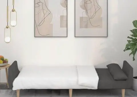 Canapea extensibilă cu 2 locuri, 2 perne, gri închis, textil - 3/5