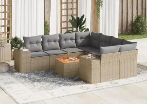 Set canapele de grădină, 9 piese, cu perne, bej, poliratan - 1/3