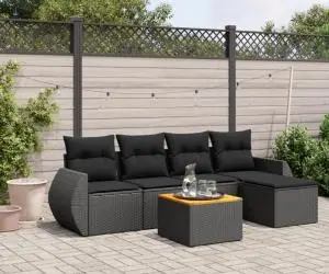 vidaXL Set mobilier de grădină cu perne, 6 piese, negru, poliratan