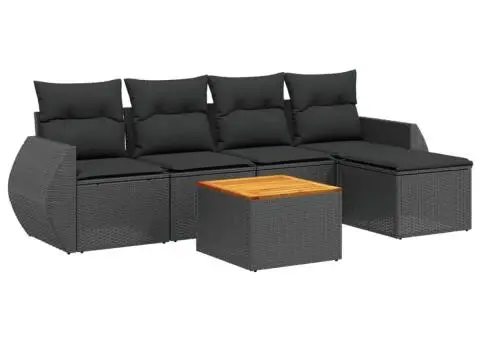 Set mobilier de grădină cu perne, 6 piese, negru, poliratan - 2/3