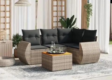 Set canapea de grădină cu perne, 5 piese, gri, poliratan - 1/3