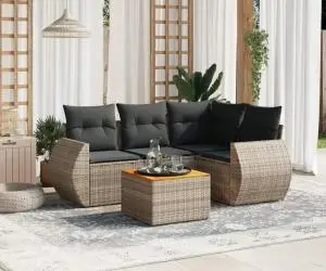 vidaXL Set canapea de grădină cu perne, 5 piese, gri, poliratan