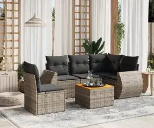 vidaXL Set mobilier grădină cu perne, 6 piese, gri, poliratan