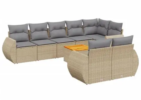 Set canapele de grădină, 9 piese, cu perne, bej, poliratan - 2/3