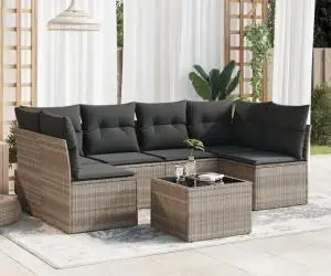 vidaXL Set canapele de grădină cu perne, 7piese gri deschis poliratan