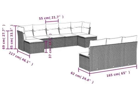Set canapele de grădină cu perne, 10 piese, maro, poliratan - 3/3
