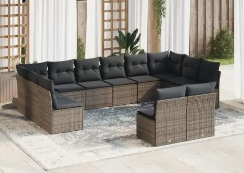 Set canapea de grădină cu perne, 12 piese, gri, poliratan - 1/3