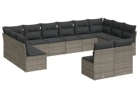 Set canapea de grădină cu perne, 12 piese, gri, poliratan - 2/3