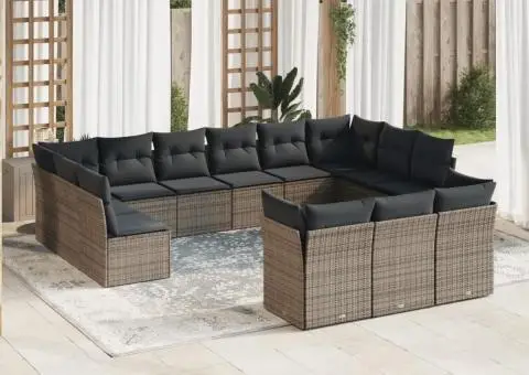 Set mobilier de grădină cu perne, 13 piese, gri, poliratan - 1/3