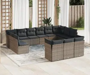 vidaXL Set mobilier de grădină cu perne, 13 piese, gri, poliratan