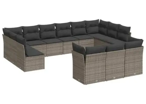 Set mobilier de grădină cu perne, 13 piese, gri, poliratan - 2/3