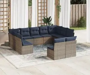 vidaXL Set canapele de grădină cu perne, 11 piese, gri, poliratan