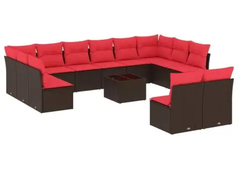 Set canapele de grădină cu perne, 13 piese, maro, poliratan - 2/3