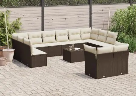 Set canapele de grădină cu perne, 13 piese, maro, poliratan - 1/3