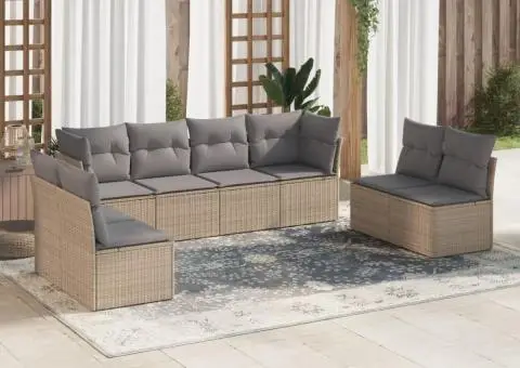 Set canapele de grădină, 8 piese, cu perne, bej, poliratan - 1/3