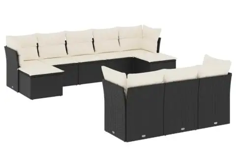 Set canapele de grădină cu perne, 10 piese, negru, poliratan - 2/3