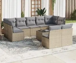 vidaXL Set canapele de grădină cu perne, 10 piese, bej, poliratan