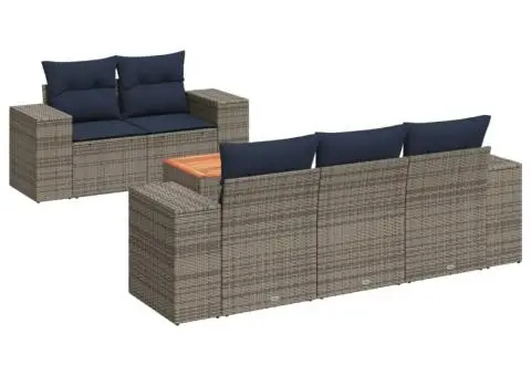 Set canapele de grădină cu perne, 6 piese, gri, poliratan - 2/3