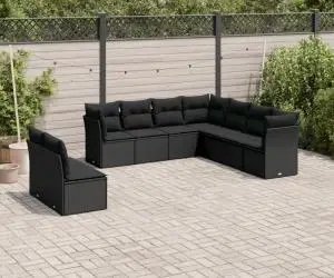 vidaXL Set mobilier de grădină cu perne, 9 piese, negru, poliratan