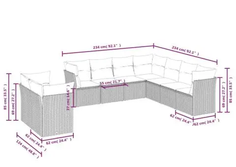 Set mobilier de grădină cu perne, 9 piese, negru, poliratan - 3/3