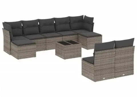 Set mobilier de grădină cu perne, 10 piese, gri, poliratan - 2/3