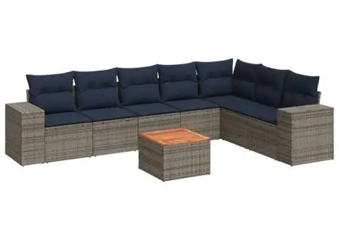 Set canapele de grădină cu perne, 8 piese, gri, poliratan - 2/3