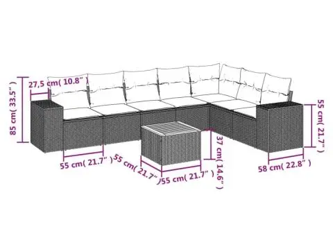 Set canapele de grădină cu perne, 8 piese, gri, poliratan - 3/3