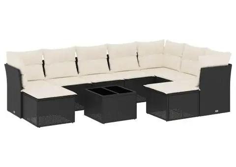 Set canapele de grădină cu perne, 10 piese, negru, poliratan - 2/3