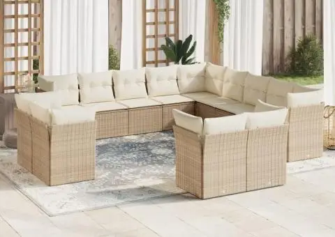 Set canapele de grădină, 13 piese, cu perne, bej, poliratan - 1/3