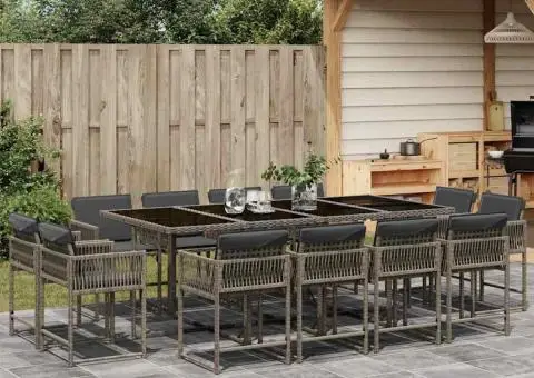 Set mobilier de grădină cu perne, 13 piese, gri, poliratan - 1/5