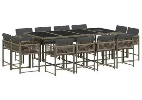 Set mobilier de grădină cu perne, 13 piese, gri, poliratan - 2/5