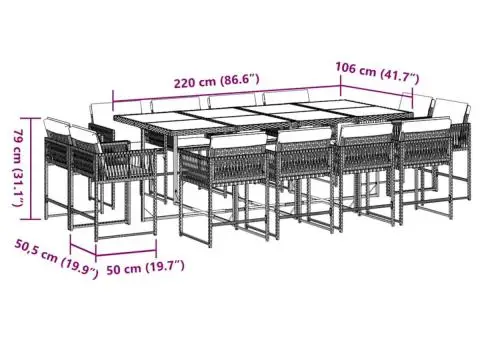 Set mobilier de grădină cu perne, 13 piese, gri, poliratan - 5/5