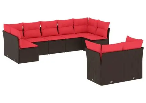 Set canapele de grădină cu perne, 9 piese, maro, poliratan - 2/3