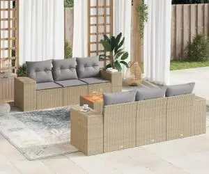 vidaXL Set canapele de grădină, 7 piese, cu perne, bej, poliratan