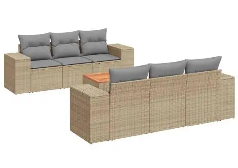 Set canapele de grădină, 7 piese, cu perne, bej, poliratan - 2/3