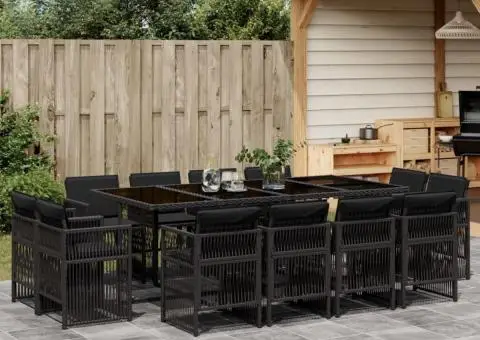 Set mobilier de grădină cu perne, 13 piese, negru, poliratan - 1/5