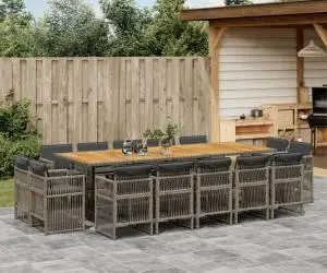 vidaXL Set mobilier de grădină cu perne, 15 piese, gri, poliratan