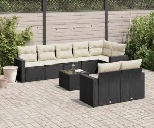 vidaXL Set mobilier de grădină cu perne, 9 piese, negru, poliratan