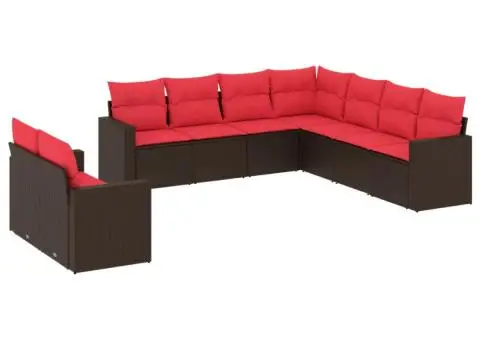 Set canapele de grădină cu perne, 9 piese, maro, poliratan - 2/3