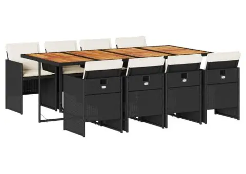 Set mobilier de grădină cu perne, 9 piese, negru, poliratan - 2/5