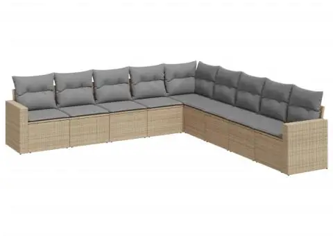 Set canapele de grădină, 9 piese, cu perne, bej, poliratan - 2/3
