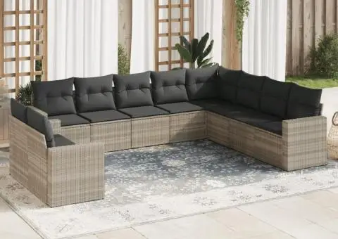 Set canapele de grădină cu perne 10 piese gri deschis poliratan - 1/3